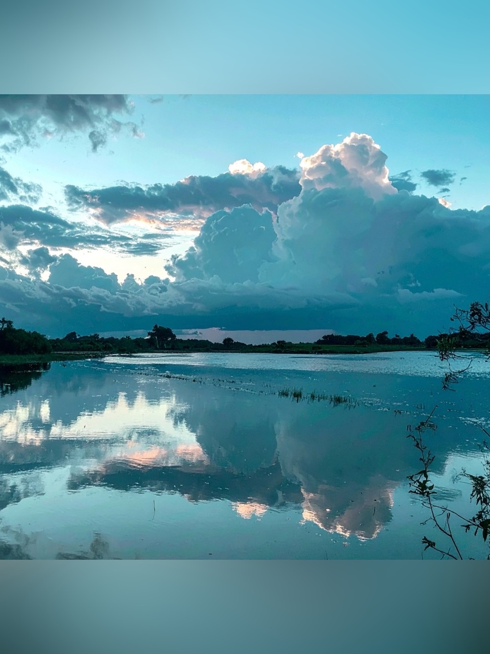 Serene Blue Lake Reflection Photography Print
